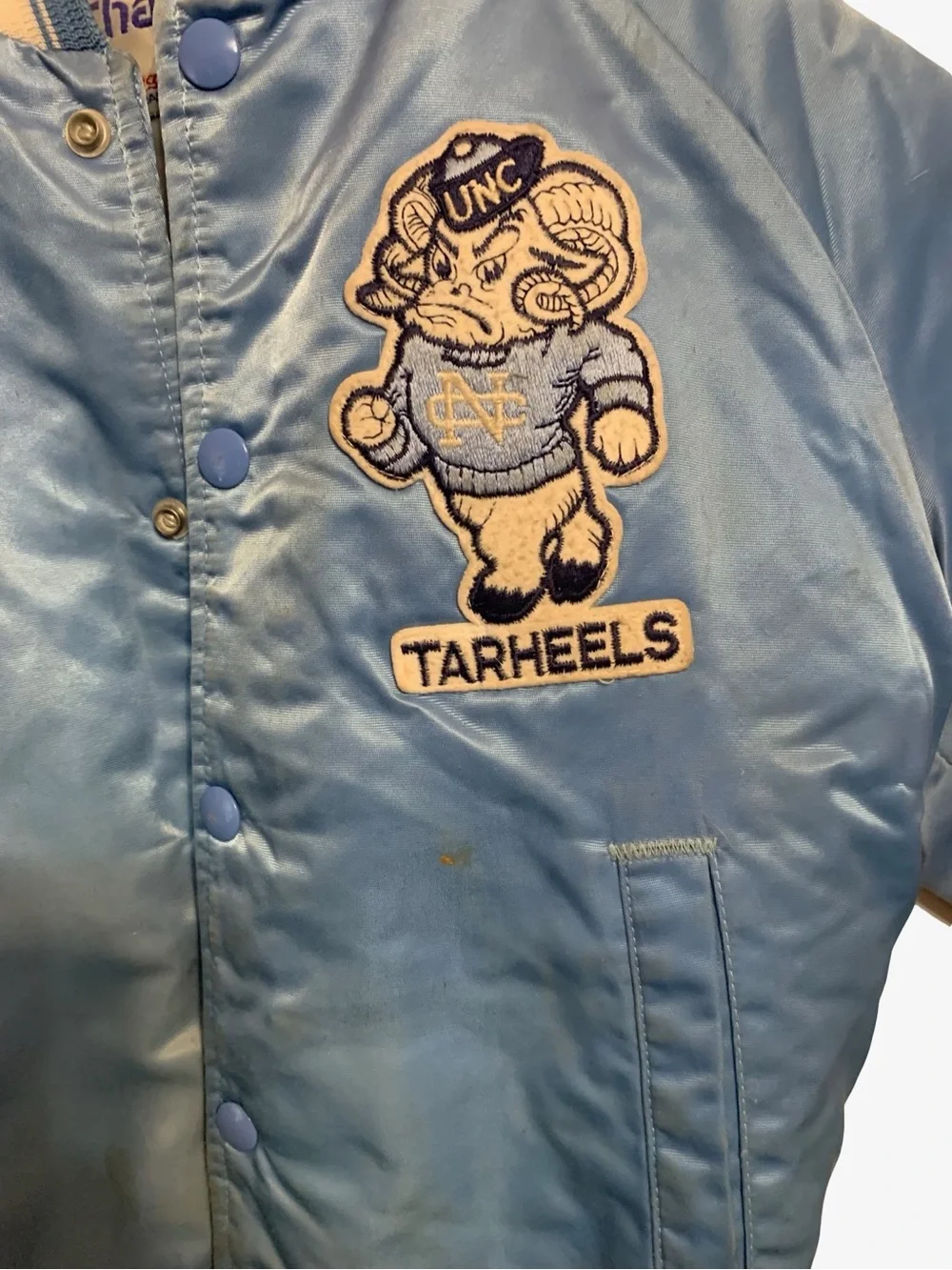 Vintage 1980s Chalk Line UNC Tar Heels Satin Bomber‎ Jacket Kids 10-12